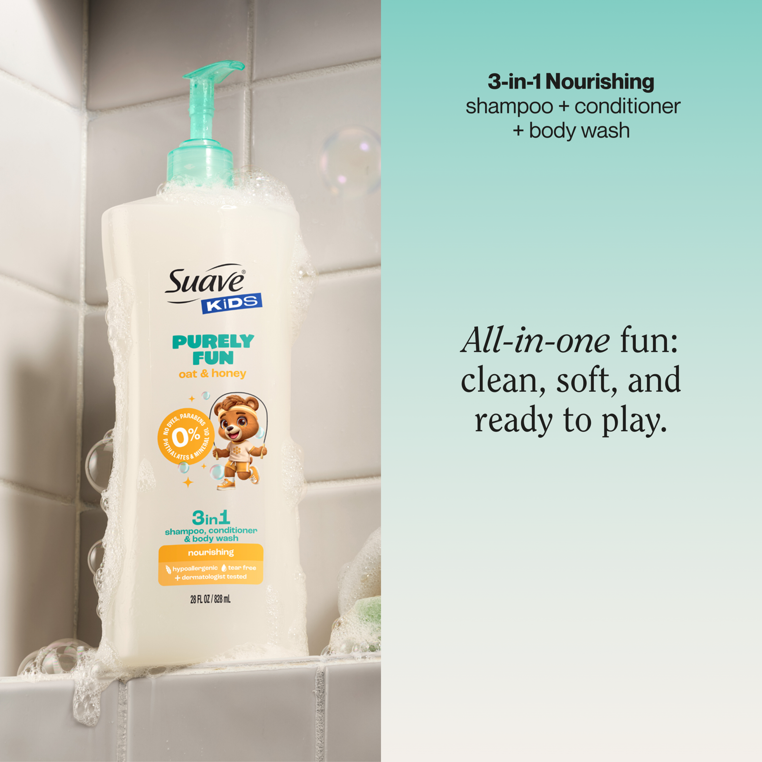 Kids Purely Fun Oat & Honey 3-in-1 Shampoo. Conditioner & Body Wash - Image 2